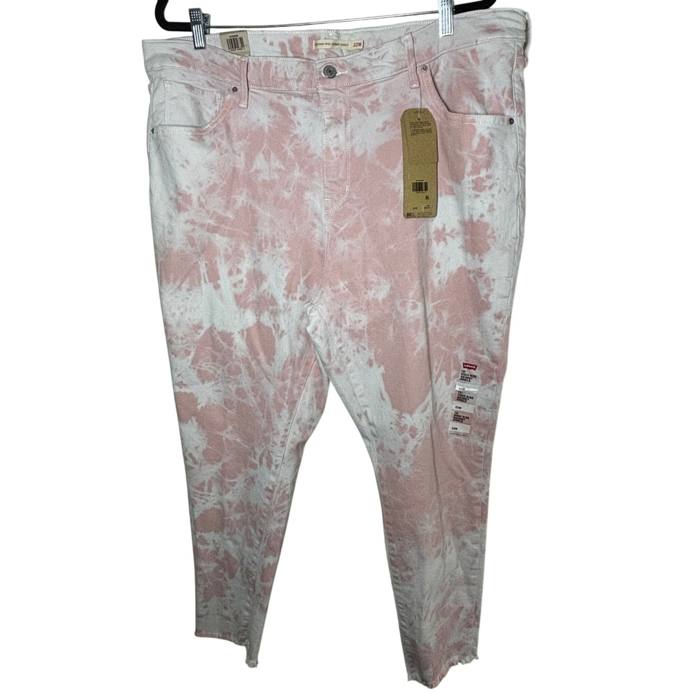 Levis 721 High Rise Skinny Ankle Jeans 22W Pink White Tie Dye Raw Hem NEW